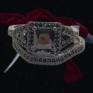 Goth Black Crystal Black Rhodium Wedding Set Size 7 1/2